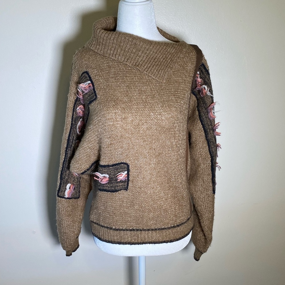 Vintage 80s cowl neck bat sleeve camel/ brown sweater Size Small Stranger Things
